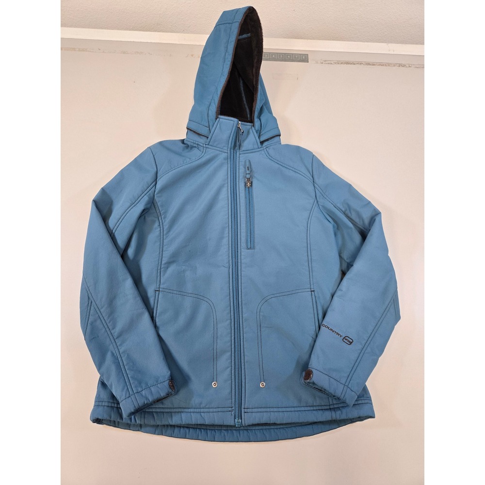 Free Country Womens Softshell Jacket Blue Fleece Lined Removable Hood Small